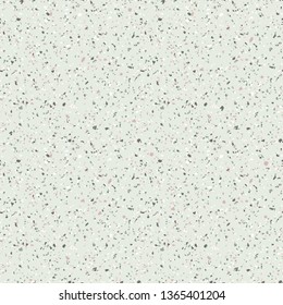 Terrazzo seamless pattern. Vector texture of mosaic floor with natural stones, granite, marble, quartz, limestone, colored glass, concrete. Terazzo flooring. Sandy background in green pastel colors