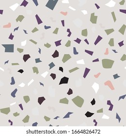 Terrazzo seamless pattern vector. Texture of classic italian type of floor in Venetian style composed of natural stone, granite, quartz, marble, glass and concrete.