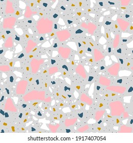 Terrazzo seamless pattern. Venetian modern stone background. Abstract geometric fashion print for graphic design. Concrete and quartz texture for Italian floor and wall. 