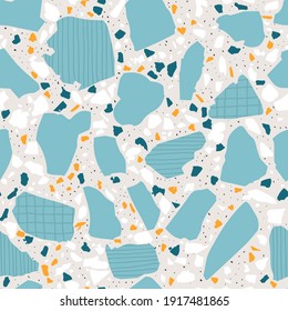 Terrazzo seamless pattern. Venetian modern stone background. Abstract geometric fashion print for graphic design. Concrete and marble texture for Italian floor and wall. Hand drawn texture.