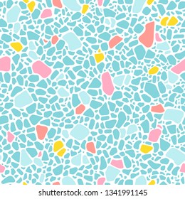 Terrazzo seamless pattern in Yellow, Turquoise, Pink and Coral. Perfect for wallpaper, gift paper, colorful background