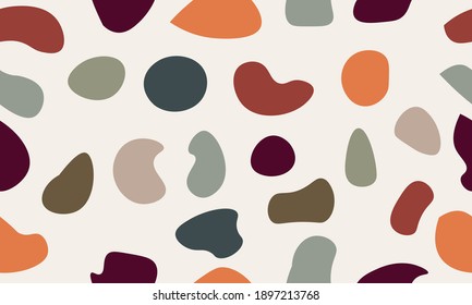Terrazzo seamless patterns with colorful rock fragments. Set of backdrops with stone pieces or sprinkles. Bundle of rock textures. Vector illustration for wrapping paper, textile print.	