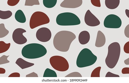 Terrazzo seamless patterns with colorful rock fragments. Set of backdrops with stone pieces or sprinkles. Bundle of rock textures. Vector illustration for wrapping paper, textile print.