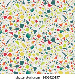 Terrazzo Seamless Repeat Vector Pattern.  Thousands of random non-overlapping elements.  Gradient pieces. Multicolor.  Generative Art (made with code). 