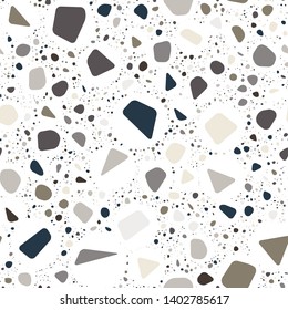 Terrazzo Seamless Repeat Vector Pattern.  Soft rounded elements.  Neutral colors on white.  Thousands of random non-overlapping elements.  Generative Art (made with code). 