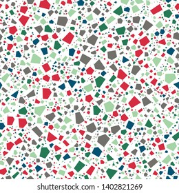 Terrazzo Seamless Repeat Vector Pattern.  Bright colors on white.  Thousands of random non-overlapping elements.  Generative Art (made with code). 