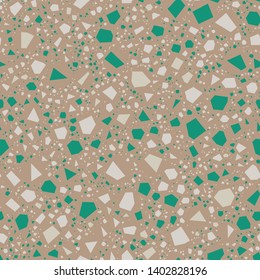 Terrazzo Motif Vectoriel Harmonieux À Répétition.  Des milliers d'éléments aléatoires qui ne se chevauchent pas.  Vert et crème sur marron.  L'art génératif (fait avec du code). 