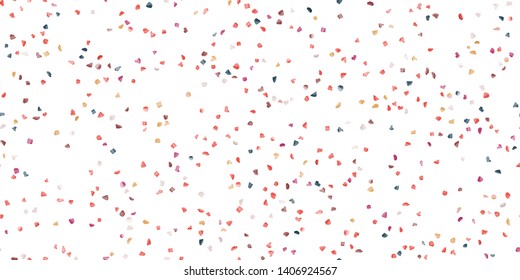 Terrazzo Seamless Repeat Vector Pattern.  Made with real rocks. Sparse composition of colorful rocks on white. Thousands of random non-overlapping elements.  Generative Art (made with code). 