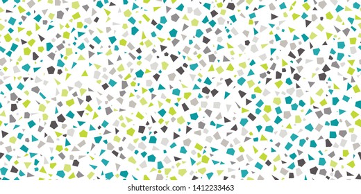 Terrazzo Seamless Repeat Vector Pattern.   Blue and green shapes on white.  Thousands of random non-overlapping elements.  Generative Art (made with code). 