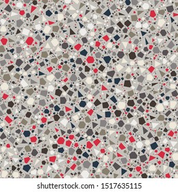 Terrazzo Seamless Repeat Vector Pattern.  Red and beige neutrals. Thousands of random non-overlapping elements.  Generative Art (made with code). 
