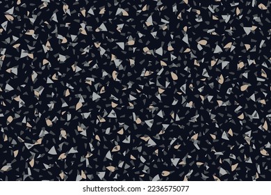 Terrazzo Seamless Texture. Glass Abstract Print Gray Marble Stone Background. Mosaic Wall Granite Pattern. Terrazzo Stone Mosaic Texture. Floor Wrapping Irregular Art. Vector Venetian Organic Design.