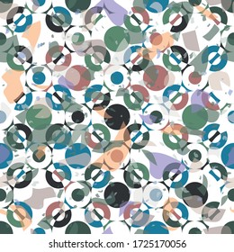 Terrazzo seamless vector pattern. Chunks of geometric and abstract patterns put together. Hand crafted and unique design of overlapping elements. For wallpapers, stationary and interiors.