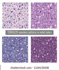 Terrazzo seamless vector pattern collection in ultraviolet shades - inspired by the color of the year