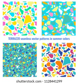 Terrazzo seamless vector patterns in summer colors