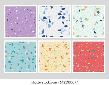 Terrazzo six mix color texture seamless pattern design. Abstract background pastel color wallpaper vector.