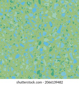 Terrazzo style encaustic tiles flooring material. Textured granito mosaics with chips of glass, marble, metal, stone. Geometric seamless pattern. Abstract vector illustration in vibrant colors.