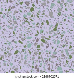 Terrazzo style encaustic tiles flooring material. Textured granito mosaics with chips of glass, marble, metal, stone. Geometric seamless pattern. Abstract vector illustration in grey colour.