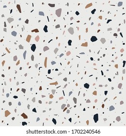 Terrazzo texture classic italian floor composed of natural stone, granite, quartz, marble, glass and concrete. Vector terrazzo veneziano seamless pattern. Stone abstract background for interior design