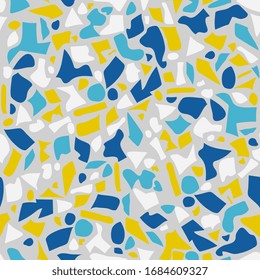 terrazzo texture, mosaic seamless pattern of granite, marble, stone. Colorful stone background. Abstract seamless pattern in blue and yellow color.