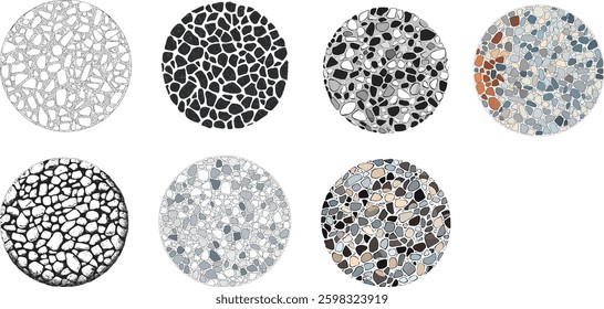 Terrazzo Texture Patterns, Isolated Vector Illustration.
