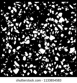 Terrazzo texture. Polished pebble stone tile. Black and white.