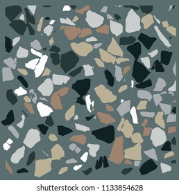 Terrazzo texture. Polished pebble stone tile. Dark combinations.