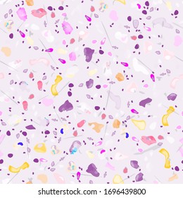 Terrazzo Texture Vector. Flooring Seamless Pattern. Floor Granite Textured. Stone, Rock, Marble Textile Background. Natural Pavement, Mosaic Template. Quartz, Pebble Tile. Design Interior Decor.