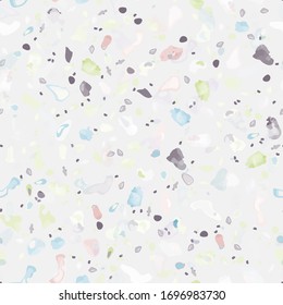 Terrazzo Texture Vector. Flooring Seamless Pattern. Floor Granite Textured. Stone, Rock, Marble Textile Background. Natural Pavement, Mosaic Template. Quartz, Pebble Tile. Design Interior Decor.