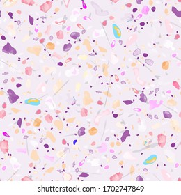 Vector de textura Terrazzo. Patrón de inoxidable en el suelo. Granito suelo texturado. Piedra, Roca, Fondo textil de mármol. Pavimento Natural, Plantilla Mosaica. Quartz, Piedra Mosca. Decoración interior de diseño.