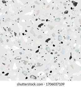 Terrazzo Texture Vector. Flooring Seamless Pattern. Floor Granite Textured. Stone, Rock, Marble Textile Background. Natural Pavement, Mosaic Template. Quartz, Pebble Tile. Design Interior Decor.