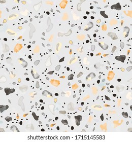 Terrazzo Texture Vector. Flooring Seamless Pattern. Floor Granite Textured. Stone, Rock, Marble Textile Background. Natural Pavement, Mosaic Template. Quartz, Pebble Tile. Design Interior Decor.