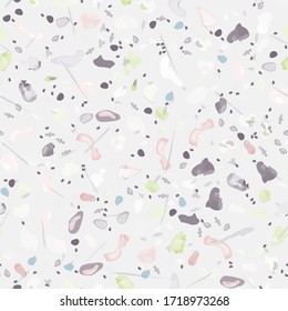Terrazzo Texture Vector. Flooring Seamless Pattern. Floor Granite Textured. Stone, Rock, Marble Textile Background. Natural Pavement, Mosaic Template. Quartz, Pebble Tile. Design Interior Decor.
