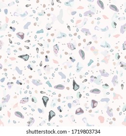 Terrazzo Texture Vector. Flooring Seamless Pattern. Floor Granite Textured. Stone, Rock, Marble Textile Background. Natural Pavement, Mosaic Template. Quartz, Pebble Tile. Design Interior Decor.