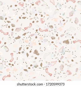 Terrazzo Texture Vector. Flooring Seamless Pattern. Floor Granite Textured. Stone, Rock, Marble Textile Background. Natural Pavement, Mosaic Template. Quartz, Pebble Tile. Design Interior Decor.