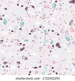 Terrazzo Texture Vector. Flooring Seamless Pattern. Floor Granite Textured. Stone, Rock, Marble Textile Background. Natural Pavement, Mosaic Template. Quartz, Pebble Tile. Design Interior Decor.