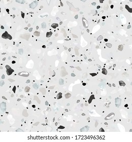 Terrazzo Texture Vector. Flooring Seamless Pattern. Floor Granite Textured. Stone, Rock, Marble Textile Background. Natural Pavement, Mosaic Template. Quartz, Pebble Tile. Design Interior Decor.