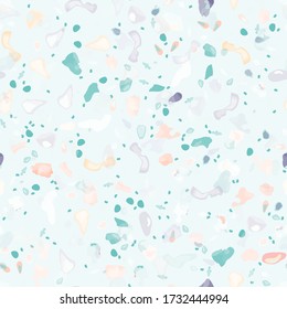 Terrazzo Texture Vector. Flooring Seamless Pattern. Floor Granite Textured. Stone, Rock, Marble Textile Background. Natural Pavement, Mosaic Template. Quartz, Pebble Tile. Design Interior Decor.