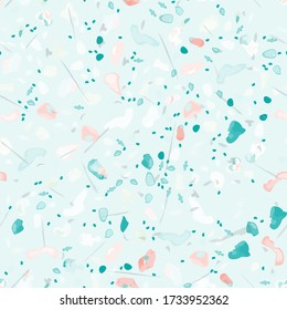 Terrazzo Texture Vector. Flooring Seamless Pattern. Floor Granite Textured. Stone, Rock, Marble Textile Background. Natural Pavement, Mosaic Template. Quartz, Pebble Tile. Design Interior Decor.