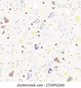 Terrazzo Texture Vector. Flooring Seamless Pattern. Floor Granite Textured. Stone, Rock, Marble Textile Background. Natural Pavement, Mosaic Template. Quartz, Pebble Tile. Design Interior Decor.