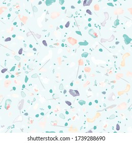 Terrazzo Texture Vector. Flooring Seamless Pattern. Floor Granite Textured. Stone, Rock, Marble Textile Background. Natural Pavement, Mosaic Template. Quartz, Pebble Tile. Design Interior Decor.
