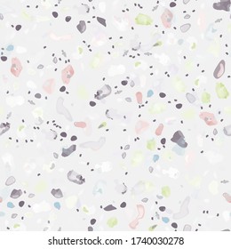 Terrazzo Texture Vector. Flooring Seamless Pattern. Floor Granite Textured. Stone, Rock, Marble Textile Background. Natural Pavement, Mosaic Template. Quartz, Pebble Tile. Design Interior Decor.