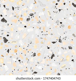 Terrazzo Texture Vector. Flooring Seamless Pattern. Floor Granite Textured. Stone, Rock, Marble Textile Background. Natural Pavement, Mosaic Template. Quartz, Pebble Tile. Design Interior Decor.