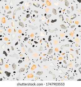 Vector de textura Terrazzo. Patrón sin soldadura en el suelo. Granito de piso texturado. Piedra, Roca, Fondo Textil de Mármol. Pavimento Natural, Plantilla Mosaica. Cuartz, Pebble Tile. Decoración interior de diseño.