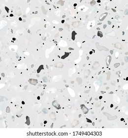 Terrazzo Texture Vector. Flooring Seamless Pattern. Floor Granite Textured. Stone, Rock, Marble Textile Background. Natural Pavement, Mosaic Template. Quartz, Pebble Tile. Design Interior Decor.
