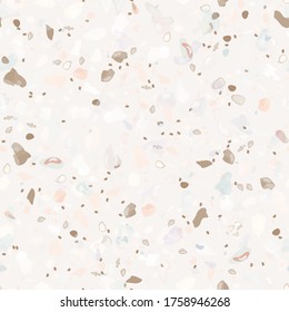 Terrazzo Texture Vector. Flooring Seamless Pattern. Floor Granite Textured. Stone, Rock, Marble Textile Background. Natural Pavement, Mosaic Template. Quartz, Pebble Tile. Design Interior Decor.