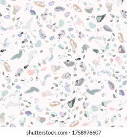 Terrazzo Texture Vector. Flooring Seamless Pattern. Floor Granite Textured. Stone, Rock, Marble Textile Background. Natural Pavement, Mosaic Template. Quartz, Pebble Tile. Design Interior Decor.
