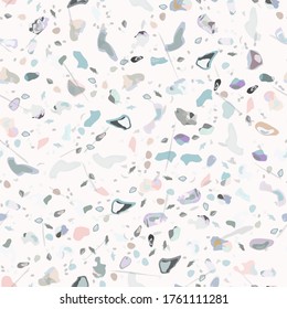 Terrazzo Texture Vector. Flooring Seamless Pattern. Floor Granite Textured. Stone, Rock, Marble Textile Background. Natural Pavement, Mosaic Template. Quartz, Pebble Tile. Design Interior Decor.