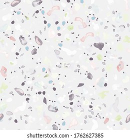 Terrazzo Texture Vector. Flooring Seamless Pattern. Floor Granite Textured. Stone, Rock, Marble Textile Background. Natural Pavement, Mosaic Template. Quartz, Pebble Tile. Design Interior Decor.