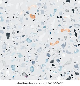 Terrazzo Texture Vector. Flooring Seamless Pattern. Floor Granite Textured. Stone, Rock, Marble Textile Background. Natural Pavement, Mosaic Template. Quartz, Pebble Tile. Design Interior Decor.