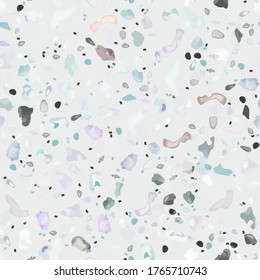 Terrazzo Texture Vector. Flooring Seamless Pattern. Floor Granite Textured. Stone, Rock, Marble Textile Background. Natural Pavement, Mosaic Template. Quartz, Pebble Tile. Design Interior Decor.